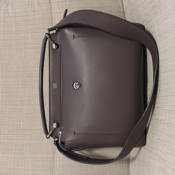 Fendi Handbags - Fendi Chocolate Brown Leather Shoulder Bag with Silver Hardware